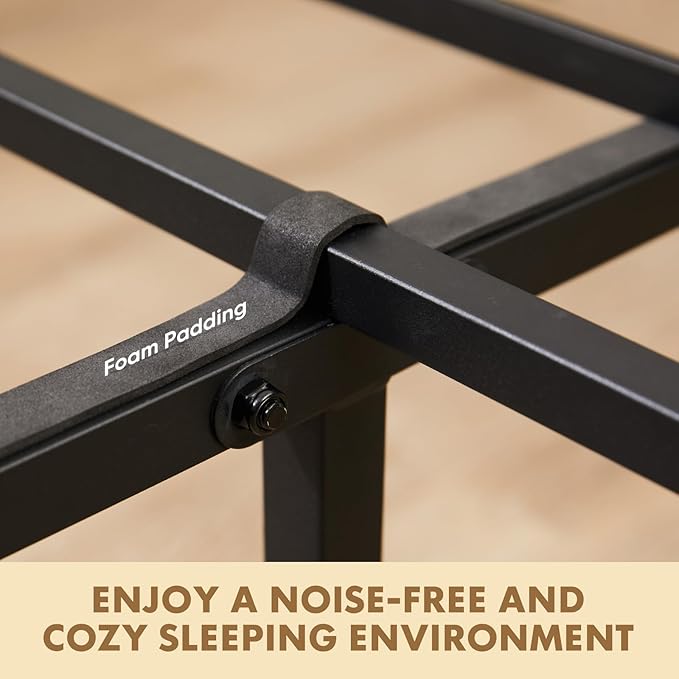 OLIXIS Queen Platform Bed Frame with Wooden Headboard and Footboard, Heavy Duty Metal Slat Mattress Base, 800 LBS Weight Capacity, Sturdy Stable Structure, No Box Spring Needed, Quick Simple Assembly