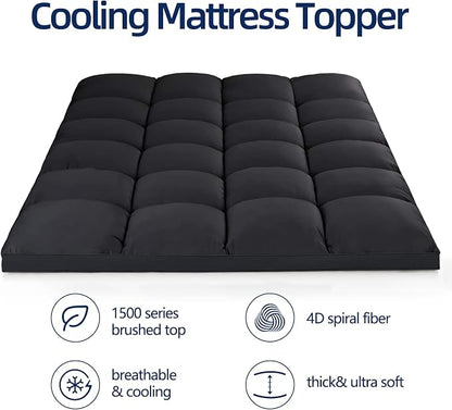 Mattress Topper Twin XL for Back Pain, Extra Thick Mattress Pad Cover, Plush Pillow Top, Deep Elastic Pocket, Black