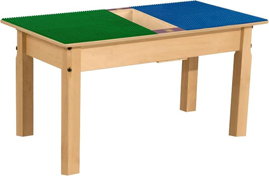 Contender Time-2-Play Kids Activity Play Table, Compatible with Lego Bricks, Extra Sturdy Birch Plywood, 35" W X 15.5" D, Blue & Green, 16" Legs for Toddlers