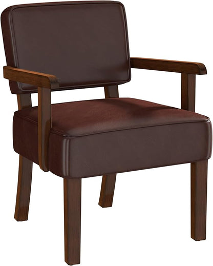 FAGAGA Accent Chair, PU Leather Living Room Chairs Oversized with Soft Seat and Armrests, Armchair for Bedroom, Dinning, Reading, Waiting Rooms (Leather Cherry)