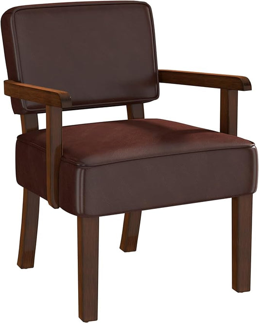 FAGAGA Accent Chair, PU Leather Living Room Chairs Oversized with Soft Seat and Armrests, Armchair for Bedroom, Dinning, Reading, Waiting Rooms (Leather Cherry)