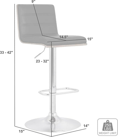 Armen Living Aubrey Barstool in Cream Faux Leather, Walnut Wood and Chrome Finish