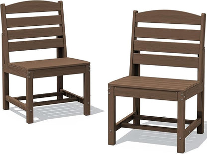 SERWALL Armless Outdoor Dining Chair Set of 2, All Weather Resistant,Brown