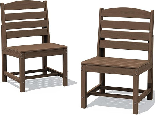 SERWALL Armless Outdoor Dining Chair Set of 2, All Weather Resistant,Brown