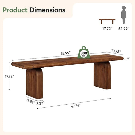 62.99-Inch Solid Wood Entryway Bench, Farmhouse Indoor Wooden End of Bed Bench for Entryway, Hallway, Bedroom, Dining Room, Living Room, Easy Assembly, Rustic Brown
