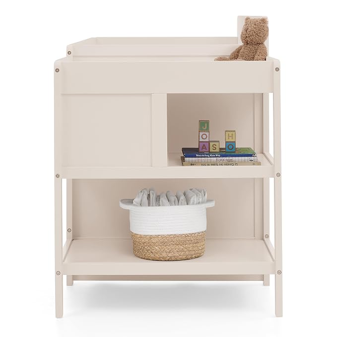 Delta Children Maya 5-in-1 Convertible Crib and Changer with Storage, Converts to Toddler Bed, Daybed, Sofa & Full Bed, Greenguard Gold Certified, 3 Mattress Heights for Baby, Soft Beige