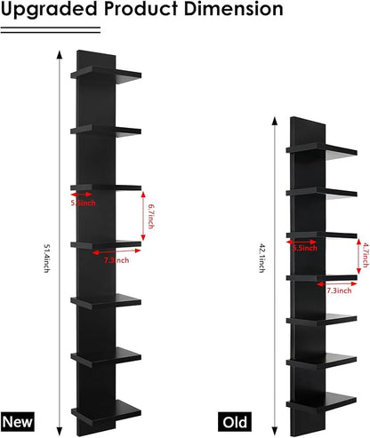 Homaterial 7 Tier Vertical Wall Shelf for Room Decor - Floating Shelves for Wall, Makeup Vanity, Perfect Display Storage for Small Spaces, Black Decorative Shelves