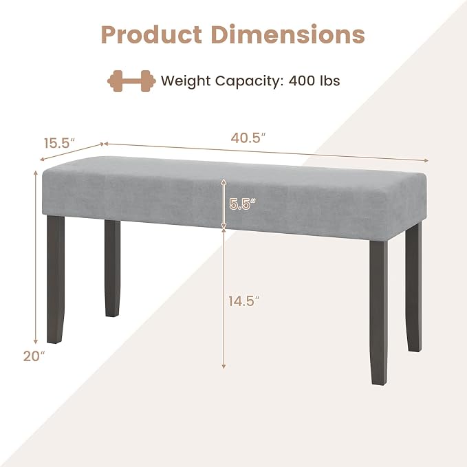 Giantex 2-Pack Upholstered Entryway Bench with Padded Seat & Solid Rubber Wood Legs, Load 400Lbs, Indoor Velvet Dining Bench for Living Room, Kitchen, End of Bed, Hallway
