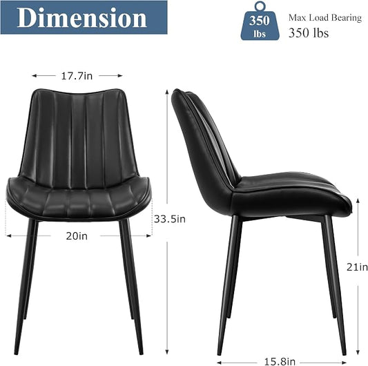 VECELO Dining Chairs Set of 2, Vegan Leather Fabric & Metal Frame, Mordern Style for Kitchen, Living Room,Offcie, Black