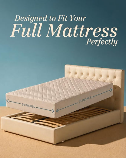 Quilted Fitted Mattress Pad, Full Mattress Protector Topper with Deep Pocket Stretches up to 16 Inches, Machine Washable Mattress Cover by Utopia Bedding (Beige)