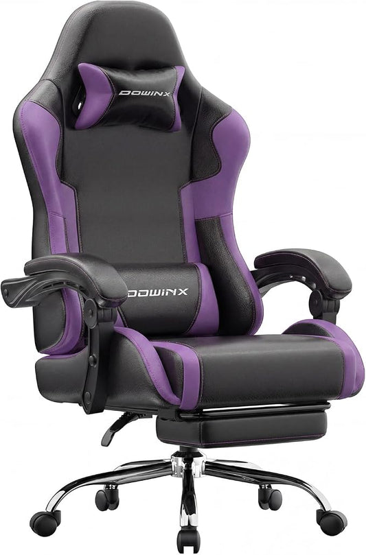 Dowinx Ergonomic Gaming Chair with Footrest & Massage Lumbar, 2D-Linkage Armrests for Computer Chair 330lbs with Headrest Pillow for Office, Home, Streaming and Long Gaming Sessions, Fabric Purple