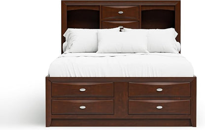 Furniture of America Darius Transitional Solid Wood 3-Piece Queen Platform Bedroom Set with Drawers, Bookcase Headboard and Knob Pulls, Mattress Ready, Dark Cherry