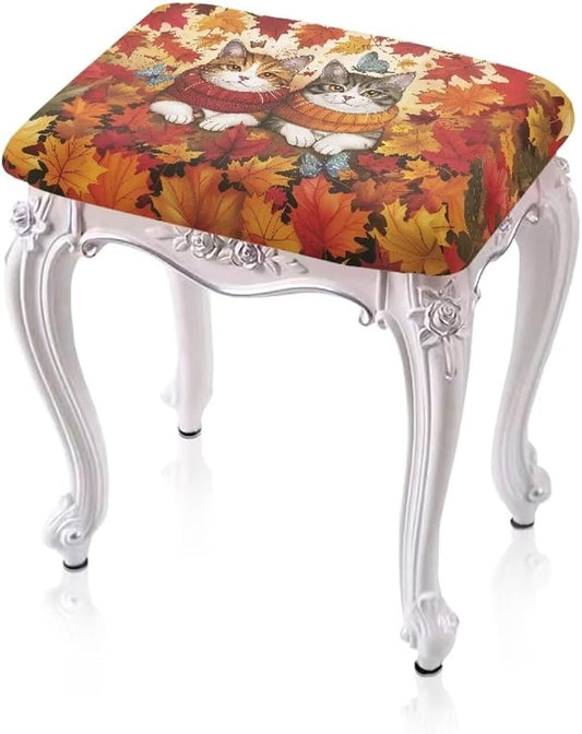 Cat Maple Leaf Bar Stool Covers Rectangle Thanksgiving Decoration Bar Stool Covers Rectangle Set of 2 Stretchy Vanity Chair Cover Seat Cover with Elastic Band