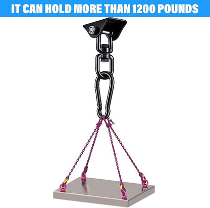 2 Pcs Swing Hanging Kit, Heavy Duty 2000 LB Capacity 360 Degree Rotating Hangers, Hardware for Porch Swing, Hammock, Chair, Yoga, Playground, Indoor and Outdoor Use, Black
