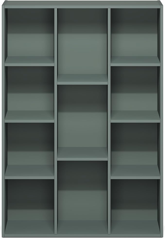 Furinno LUDER Book Shelf, 11-Cube Bookshelf, Reversible Bookcase, 9.4 x 29.1 x 41.7, Easy Assembly, for Living Room, Bedroom, Home Office, Sage Green