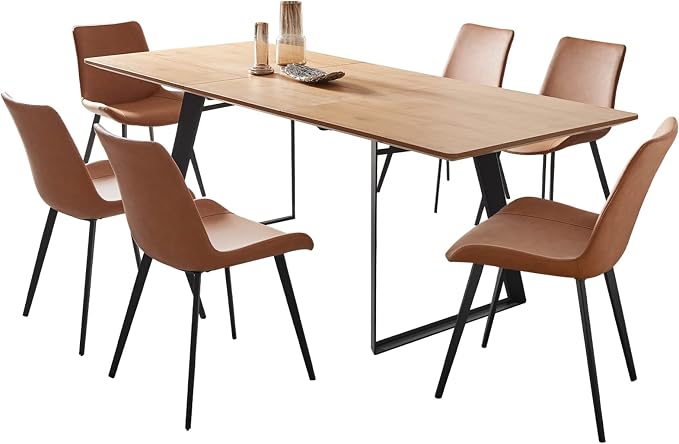 ZckyCine 51‑67 Inch Expandable Dining Set with 6 PU Leather Chairs, Wooden Furniture for Small‑Size Homes