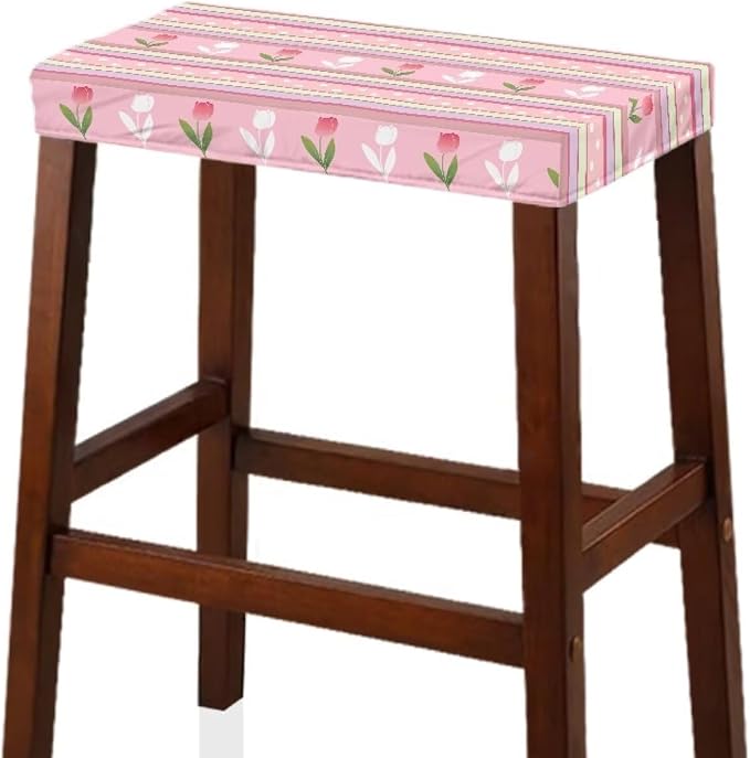 Easter Tulip Bar Stool Covers Rectangle Set of 2 Stretch Barstool Seat Covers Bar Stool Chair Covers Rectangle Removable Bar Stool Seat Covers Bench Covers Slipcover Vanity Chair Cover Pink