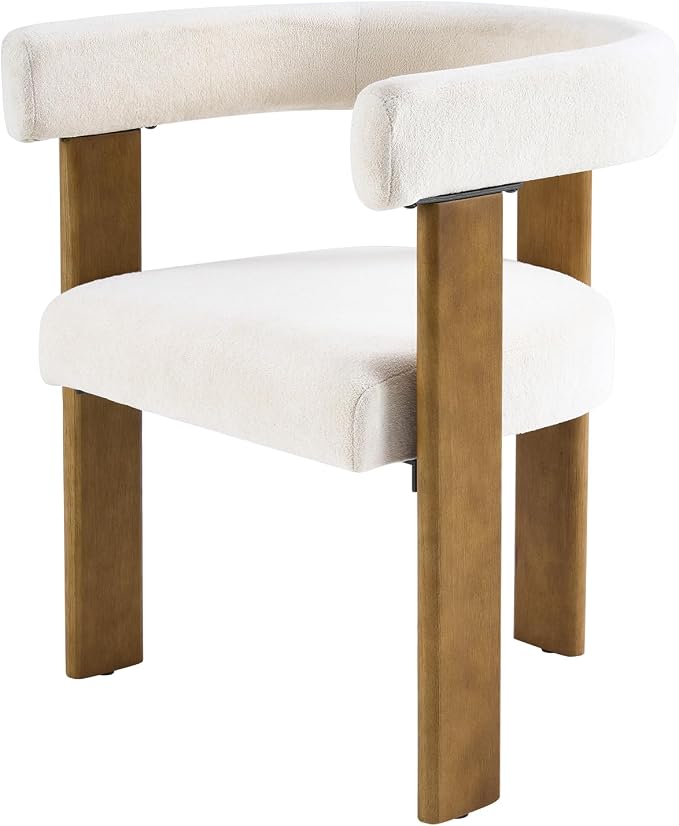 VIRRMO Boucle Dining Chair Set of 2 Terry Upholstered Dining Room Chairs Kitchen Chairs with Wood Legs Mid Century Modern Chair for Dining Room, Kitchen (Wood-Cream, 6)