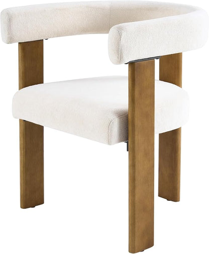 VIRRMO Boucle Dining Chair Set of 2 Terry Upholstered Dining Room Chairs Kitchen Chairs with Wood Legs Mid Century Modern Chair for Dining Room, Kitchen (Wood-Cream, 6)