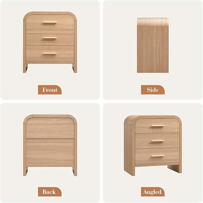 Night Stand Set of 2 [Unique Curved Profile] [FSC-Certified Wooden Board] 3-Drawer Nightstand 26.7" H Metal Handle Modern Sturdy Bedside Table Side Table End Table