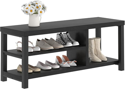 EXCEFUR Shoe Bench, Rustic Wooden Storage Bench for Entryway Hallway, Industrial Indoor Shoe Rack Bench Seat for Living Room Bedroom, 43.3 Inch Black