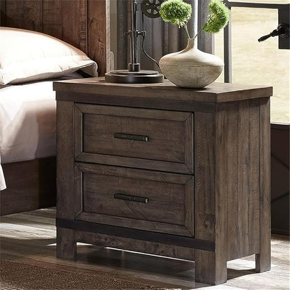 Pemberly Row 4-Piece King Bedroom Set, Rubberwood and Mango Veneers, Rock Beaten Grey Finish with Saw Cuts, Includes Panel Bed, 8-Drawer Dresser with Mirror, 2-Drawer Nightstand, Industrial Style