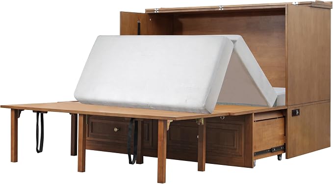 Mega Solutions Murphybedz Pompei Murphy Cabinet Chest Bed with Charging Station 8 Inch (Honey Oak, Queen)