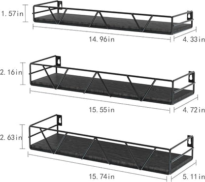 Amaoot Floating Shelves Set of 3, Home Wood Wall Shelf, Farmhouse Shelf for Bedroom, Wall Mounted Floating Shelf for Living Room, Bedroom, Bathroom, Kitchen, Office (Black 2)