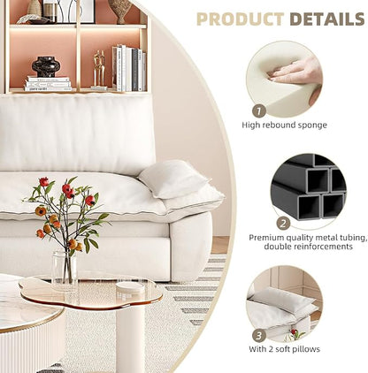 73.2" Sleeper Sofa Bed Queen, 3-in-1 Convertible Couch, Modern Pull Out Couches, Comfy Velvet Futon Sofa, Cloud Loveseat Lounge, Pillow Arm, for Small Spaces, Apartment, Living Room, Beige