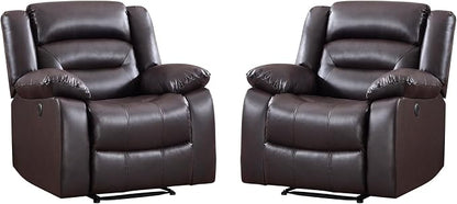EBELLO Classic Power Recliner Chair, Faux Leather Oversized Electric Overstuffed Chair with Thicked Cushion and Back, Single Sofa with Comfortable Armchair, Brown, 2Pcs