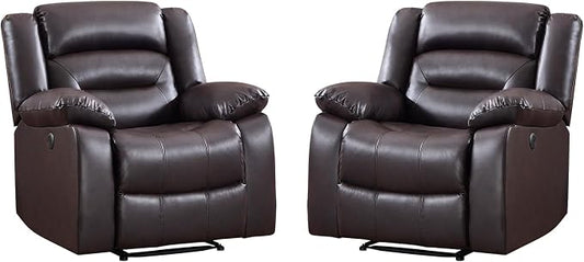 EBELLO Classic Power Recliner Chair, Faux Leather Oversized Electric Overstuffed Chair with Thicked Cushion and Back, Single Sofa with Comfortable Armchair, Brown, 2Pcs