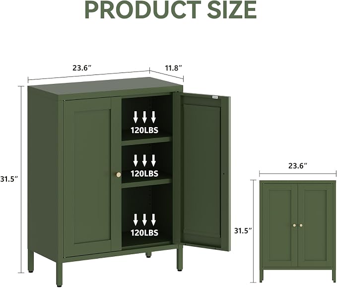 Metal Bathroom Cabinet, Small Floor Storage Cabinet, Freestanding Sideboard with 2 Adjustable Shelves for Living Room, Dining Room