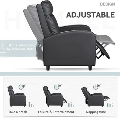 Homall Recliner Chair, Recliner Sofa for Adults, Recliners Home Theater Seating with Lumbar Support, Reclining Sofa Chair for Living Room (Leather, Dark Black)