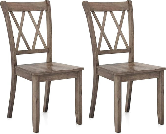 Giantex Set of 2 Dining Chairs, Rubber Wood Dining Room Side Chair w/Ergonomic Seat, Armless Chair for Home Kitchen, Dining Room, Brown