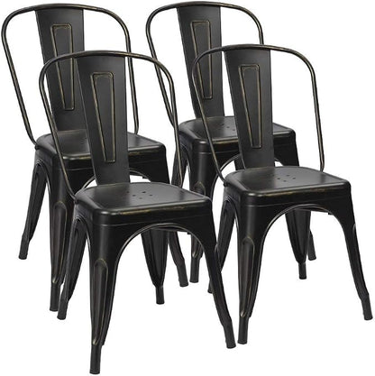 Furmax Metal Dining Chair Indoor Outdoor Use Stackable Chic Side Classic Trattoria Metal Chairs Set of 4 for Kitchen, Dining Room, Bistro and Cafe (Gold Black)