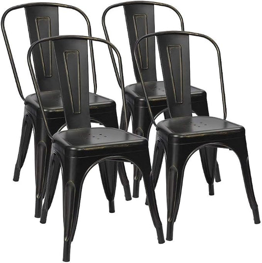 Furmax Metal Dining Chair Indoor Outdoor Use Stackable Chic Side Classic Trattoria Metal Chairs Set of 4 for Kitchen, Dining Room, Bistro and Cafe (Gold Black)