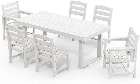 SERWALL HDPE Outdoor Dining Set for 6, 67'' Patio Table and Chairs Set | with Armless Seat