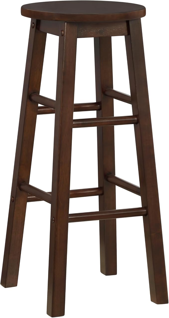 Linon Zeke Walnut Solid Wood Backless Round Barstool with 29 inch Seat Height