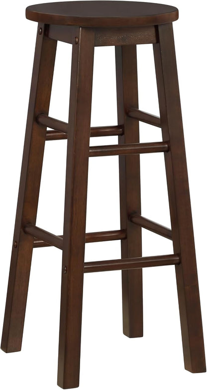 Linon Zeke Walnut Solid Wood Backless Round Barstool with 29 inch Seat Height