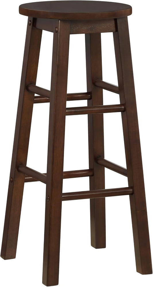 Linon Zeke Walnut Solid Wood Backless Round Barstool with 29 inch Seat Height