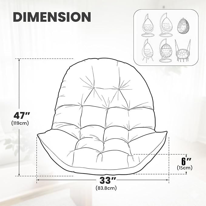 Egg Chair Cushion Replacement Outdoor Hanging Chair Cushion for Patio Furiture Hammock Swing Cushion 47x35x6 Inches (Light Gray)