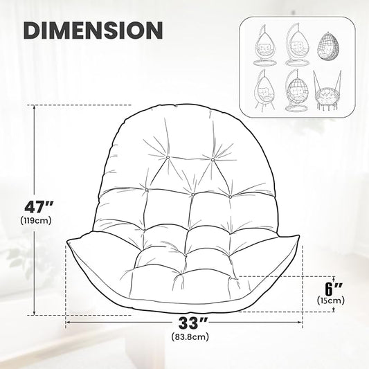 Egg Chair Cushion Replacement Outdoor Hanging Chair Cushion for Patio Furiture Hammock Swing Cushion 47x35x6 Inches (Light Gray)