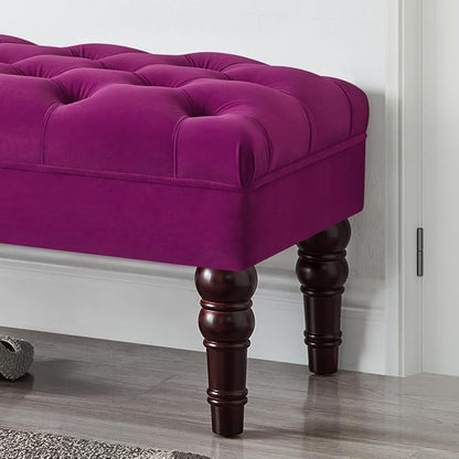 24KF Velvet Upholstered Buttons Tufted Entryway Bench with Solid Wood Leg,Bed Bench Ottoman with Padded Seat,5061N-Violet