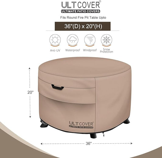 ULTCOVER Patio Fire Pit Table Cover Round 36 inch Outdoor Waterproof Fire Bowl Cover