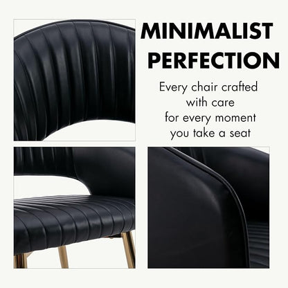 Hyfirm Dining Chairs Set of 6, Black Side Chairs with Hollow Back, PU Leather Upholstered Accent Chairs with Gold Metal Legs, Modern Kitchen Chairs for Living Room Restaurant