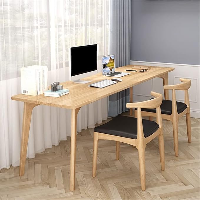 LAKIQ Pine Solid Wood Writing Desk Modern Rectangular Home Office Working Table Desktop Computer Desk Home Writing Table for Small Space-Table Only (Natural,63" L x 20" W x 30" H)