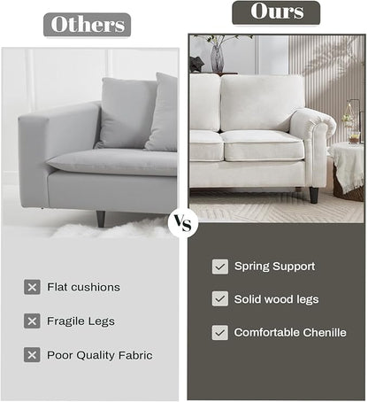 Kingfun 3 Seater Couch with Chair, Mid Century Modern Sofa Set with Rolled Arms and Deep Seats, Fluffy Comfort for Living Room, Apartment, Easy Assembly, Beige