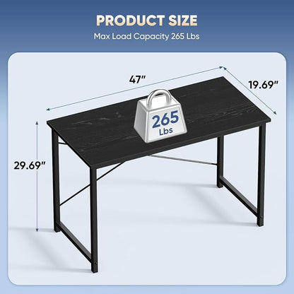 DUMOS 47 Inch Computer Desk for Home Office, Modern Writing Study Table Simple Modern Style for Bedroom Small Space, Large Work Desks with X-Shaped Reinforcement, Wood Brown