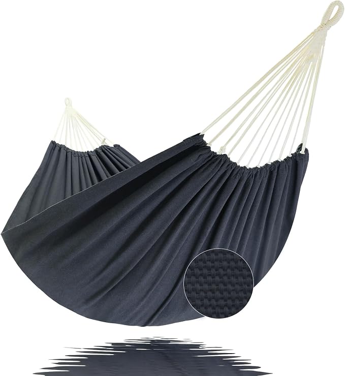 GOCAN Hammock Outdoor 2 People 220x150cm Total Length 330cm Load 300kg Canvas Cotton Hammock for Garden Indoor Children Balcony Dark Gray XXL