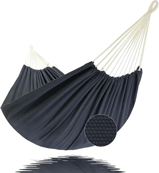 GOCAN Hammock Outdoor 2 People 220x150cm Total Length 330cm Load 300kg Canvas Cotton Hammock for Garden Indoor Children Balcony Dark Gray XXL